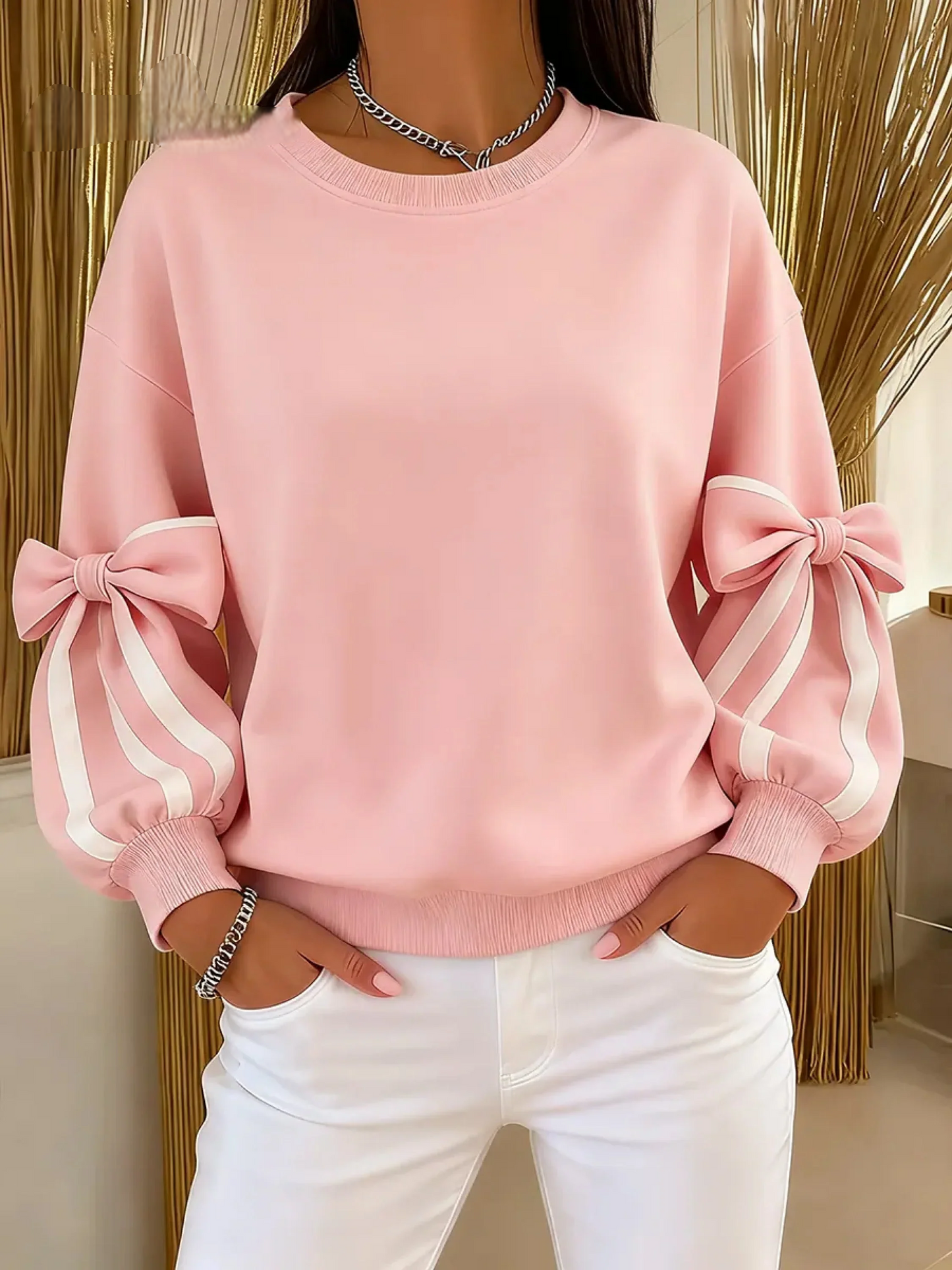 Women’s Colour-Blocked Crew Neck Bow Detail Sweatshirt
