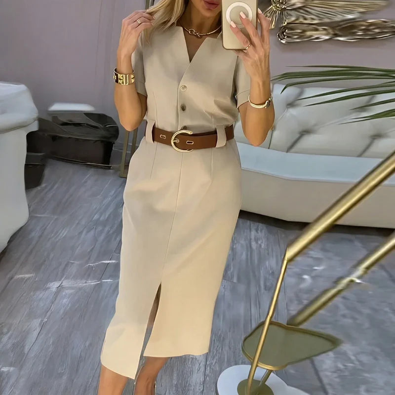 Women's Button-Front Midi Shirt Dress