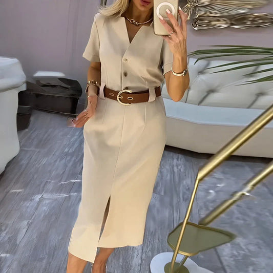 Women's Button-Front Midi Shirt Dress