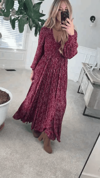 Women’s Floral Rayon Smocked-Waist Lined Maxi Dress