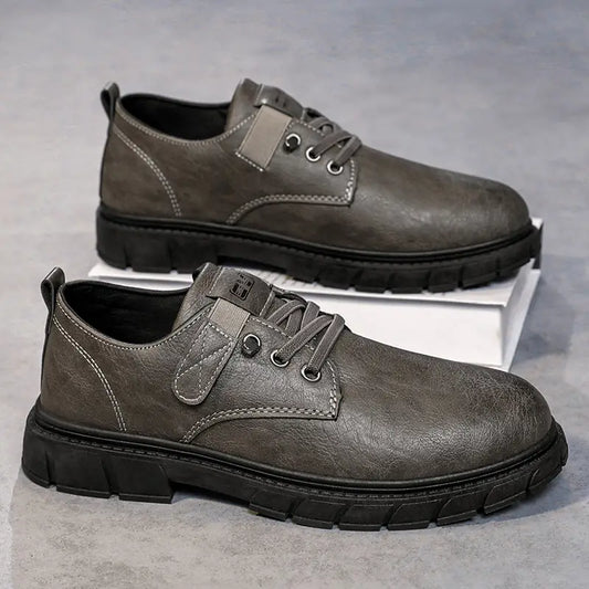 Men's Water-Resistant PU Leather-Look Casual Shoes with Hook & Loop Fastener