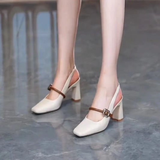 Modern Square-Toe Buckle Heels – Sleek Strap Design for Effortless Style