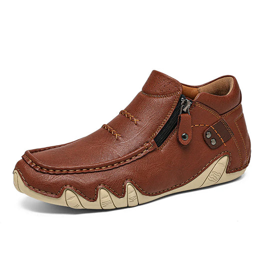 Men’s Retro Waterproof Full-Grain Leather-Look Driving Boots