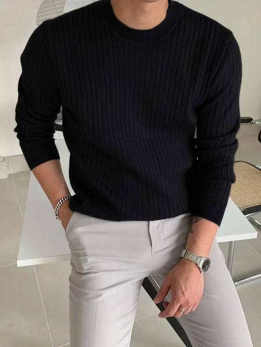 Men's Casual Ribbed Crew Neck Knit Sweater