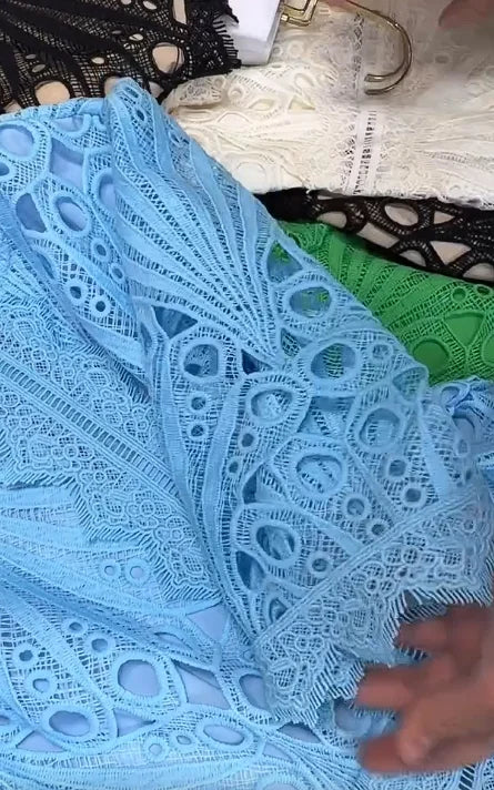 Women’s Lace Cut-Out Short Sleeve High-Neck Dress