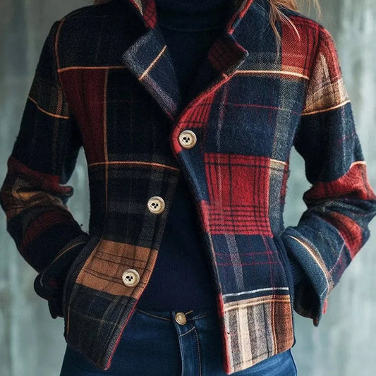 Women’s Vintage Checked Wool-Blend Short Coat