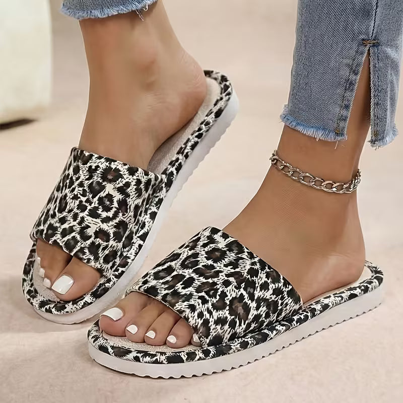 Women's Leopard Print Open-Toe Slide Slippers