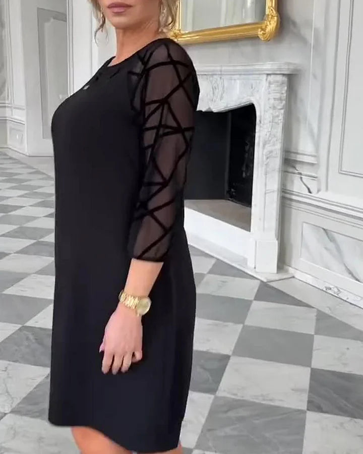 Women’s Geometric Mesh Sleeve A-Line Knee Dress