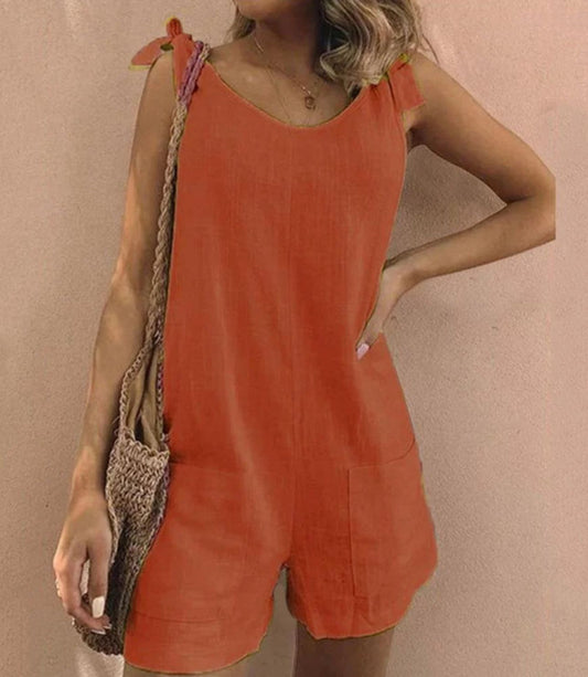 JUMPSUIT WITH BOW SHOULDER STRAPS AND POCKETS