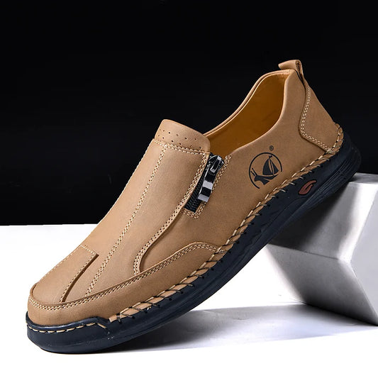 Men's Soft Comfortable Hand-sewn Leather-Look Shoes – Wide Toe, Cushioned Insole, Non-slip Rubber Outsole