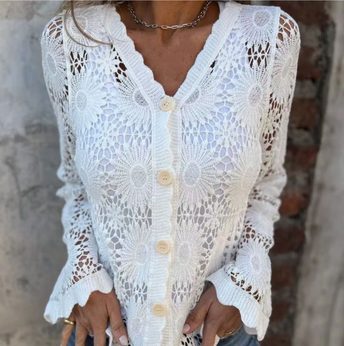 đ¸Women's Lacy V-Neck Long Sleeved Top