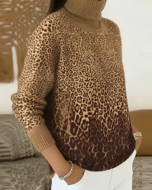 Women’s Leopard Print High-Neck Relaxed Knit Jumper