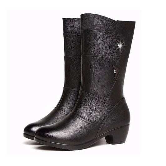 Women’s Trendy Casual PU Leather-Look Black Boots