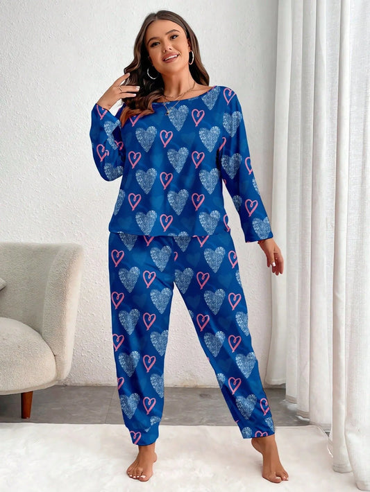 Womenâs Cotton-Like Stretch Plus-Size Geometric Loungewear Set