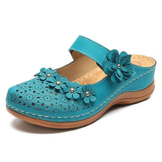 Women's Leather-Look Retro Flower Sandals
