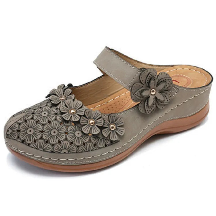 Women's Leather-Look Retro Flower Sandals