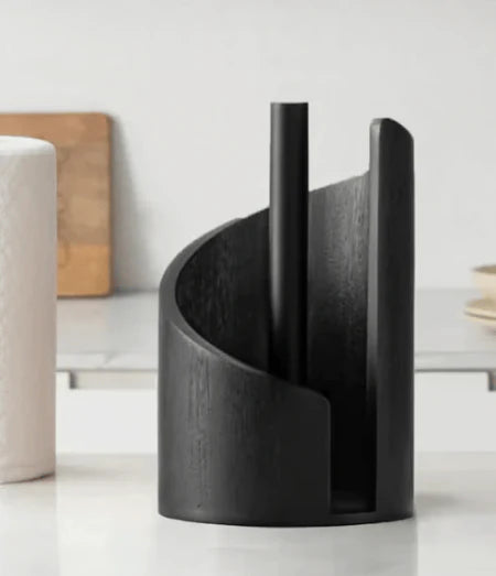Wooden Toilet Roll Holder Stand with Curved Base