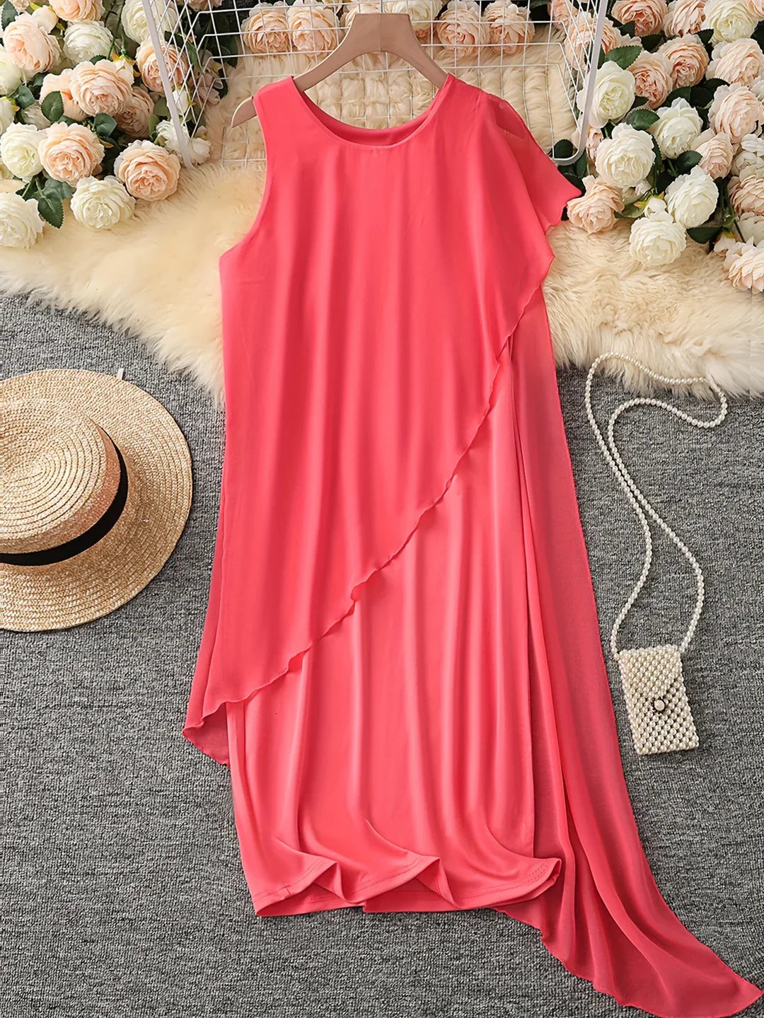 Women’s Asymmetric Overlay Midi Dress