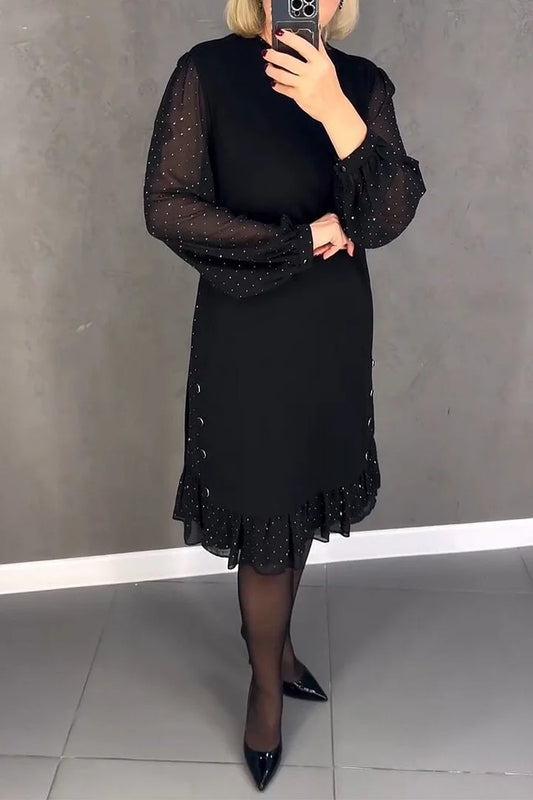 Women’s Sparkle Trim Sheer-Sleeve Shift Dress