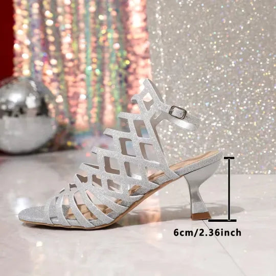Women’s Glitter Cage Strap Evening Heels