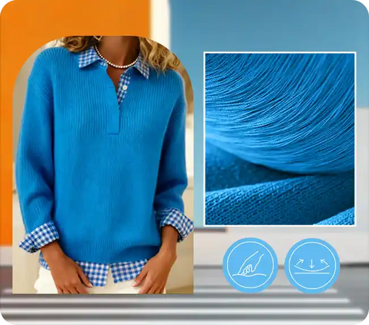 Women’s Plaid-Collar Soft-Knit Relaxed Fit Pullover