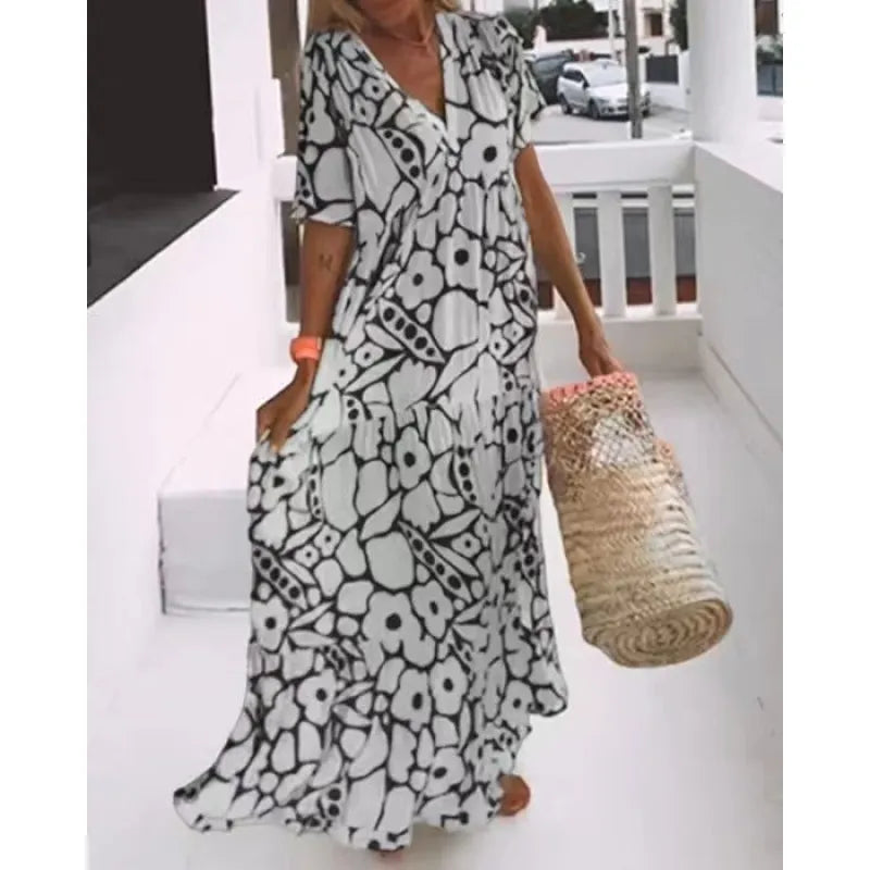 Women's Floral V-Neck Maxi Dress