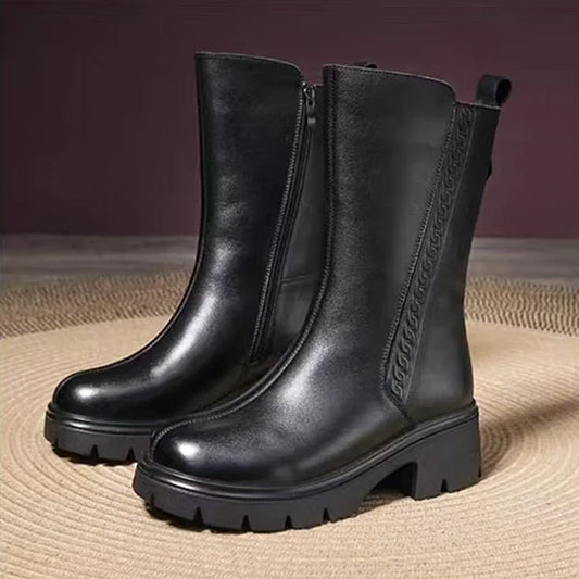Women’s Wool-Lined Brushed Leather Warm Ankle Boots