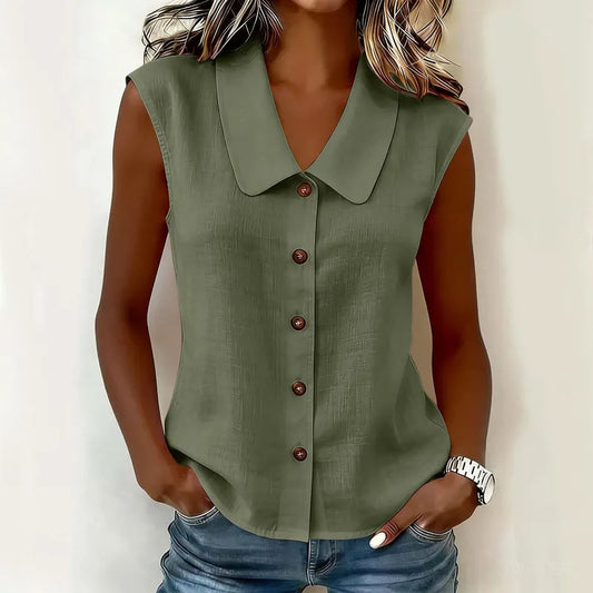 Women's Sleeveless Button-Front Blouse