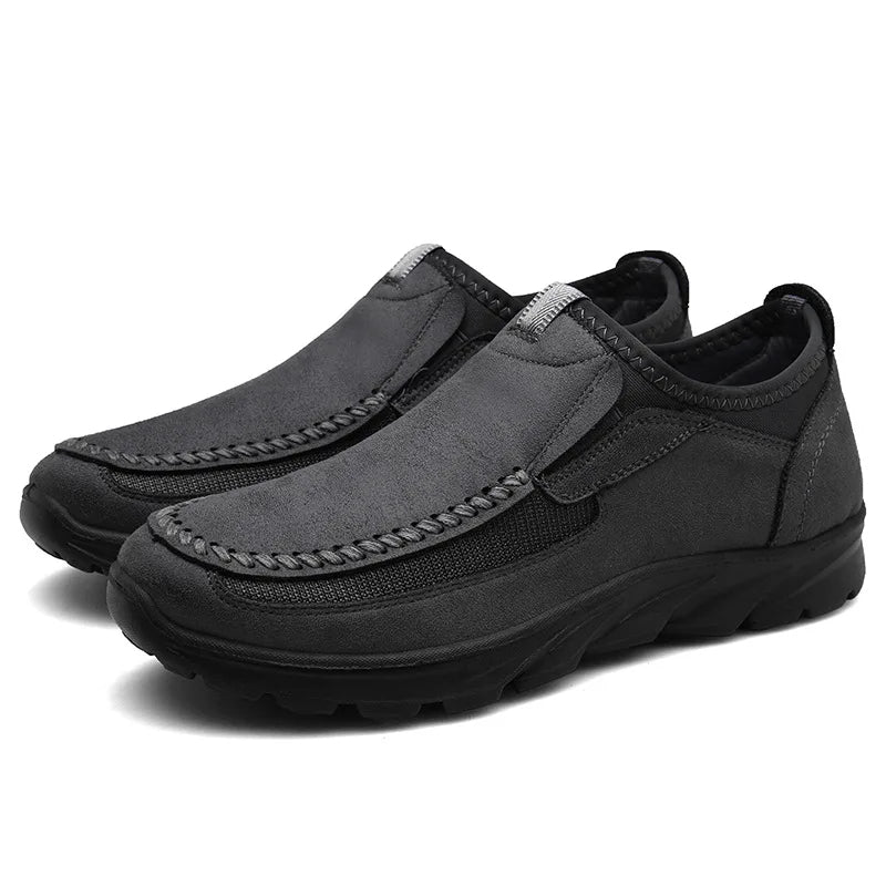 Men's Arch Support Leather-Look Loafers – Comfortable Slip-On Design