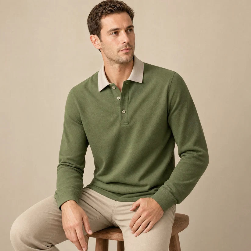 Men's Textured Long Sleeve Polo Shirt