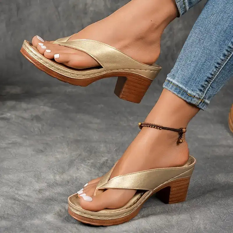 Women's Solid Color Summer Chunky Heel Sandals