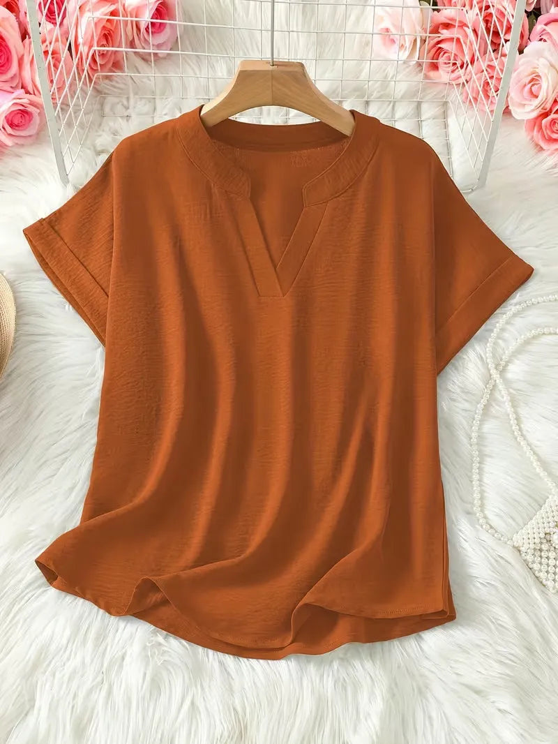 Women’s Relaxed Fit V-Neck Short Sleeve Blouse