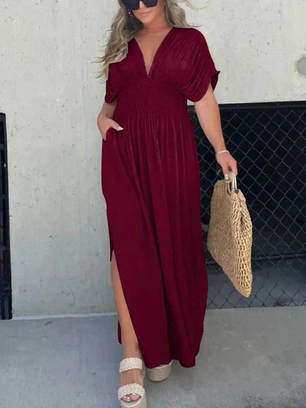 New Slit V-Neck Effortless Maxi Dress