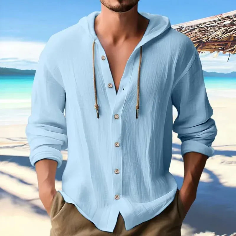 Men’s Lightweight Linen Hooded Button Shirt