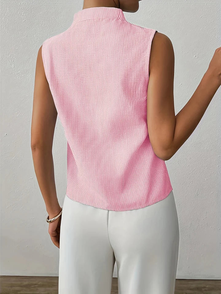 Women’s Roma Striped Sleeveless Split-Neck Top