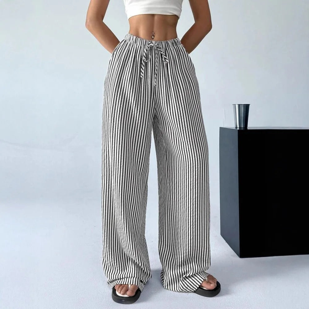 Women’s Striped Wide-Leg Drawstring Trousers