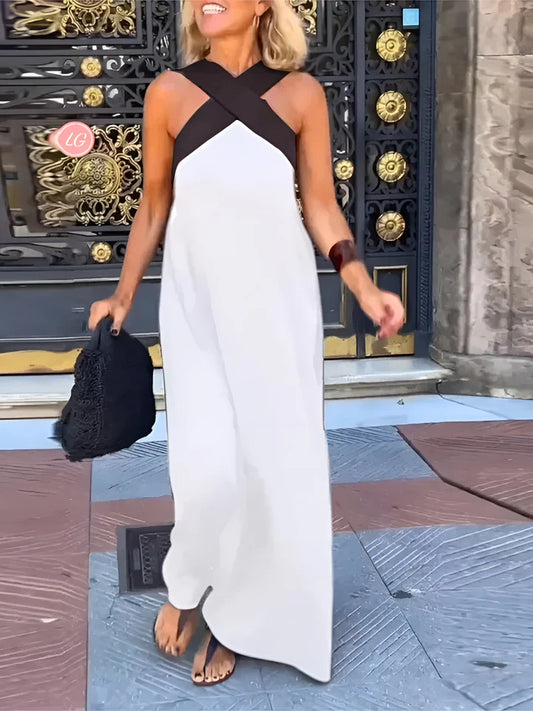 Women’s Cross-Neck Colour-Block Maxi Dress