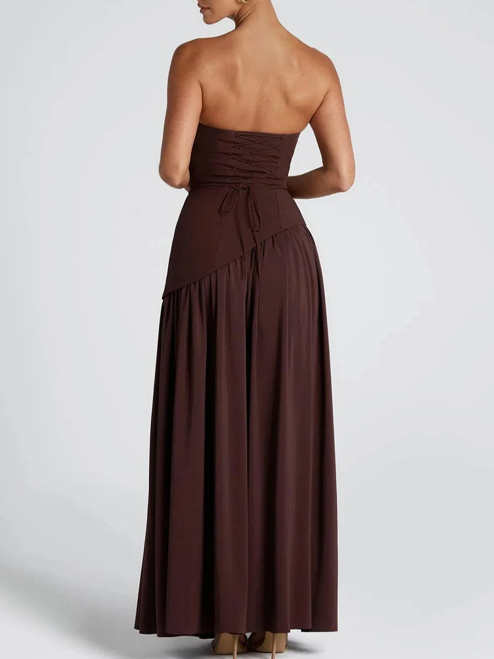 Women’s Strapless Ribbon-Scarf Split Maxi Dress