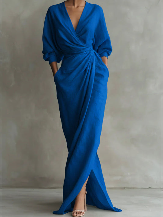 Women’s Linen Cotton Wrap Style Extra Long Dress