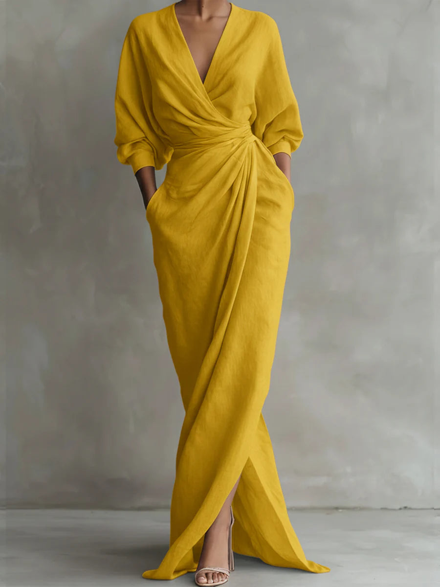 Women’s Linen Cotton Wrap Style Extra Long Dress