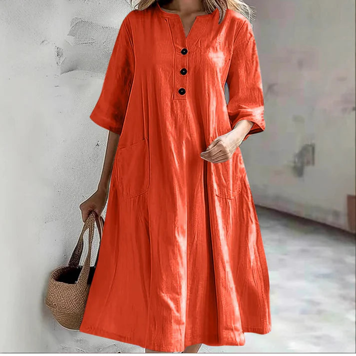 Women's Oversized A-Line Midi Dress with Pockets