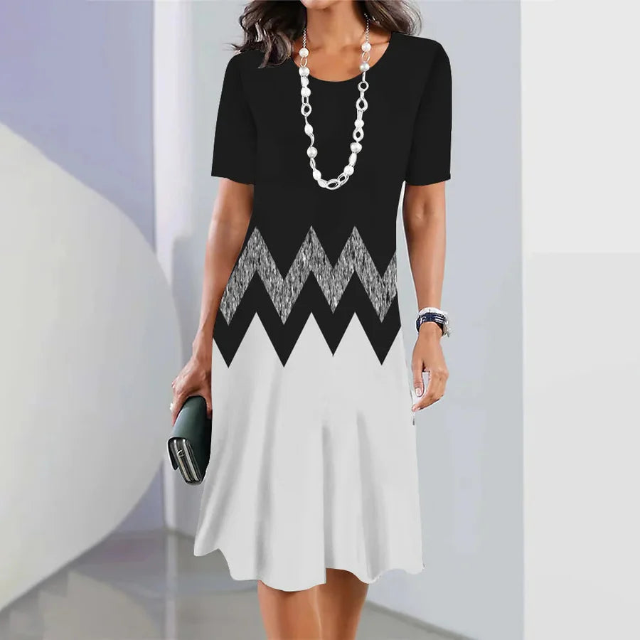 Women's casual dresses with 3D print and round neckline