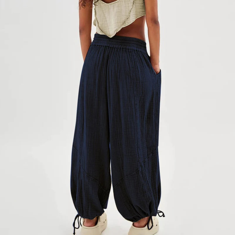 Women's Casual Elastic Wide Leg Trousers with Pockets