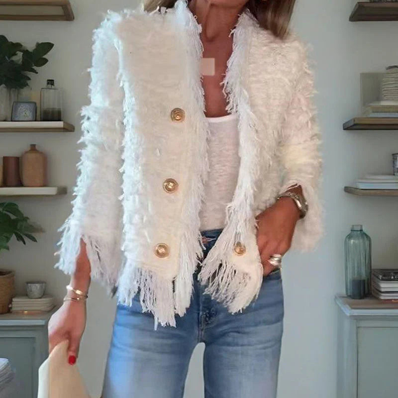 Women’s Aurelia Button Fringe Cropped Coat