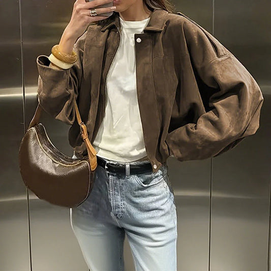 Women's Suede Look Zip Pilot Jacket