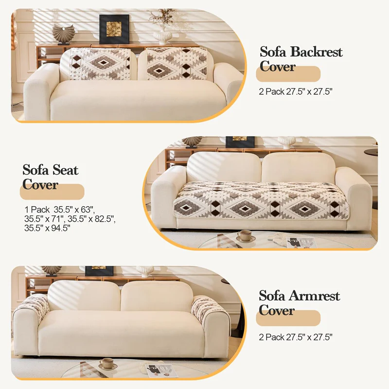 Geometric Plush Jacquard Sofa Cover Protector