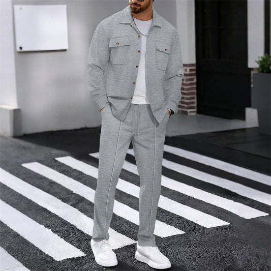 Men’s Waffle-Texture Jacket and Trousers Set