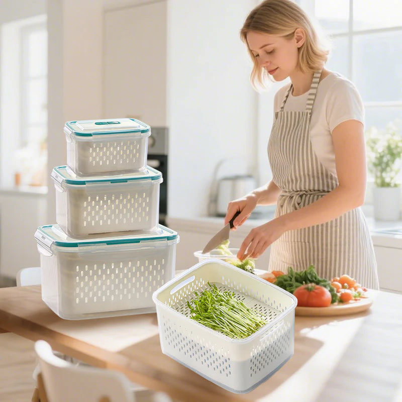 Food Storage Container with Removable Drainer & Airtight Lid
