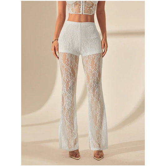Women’s High-Waist Lace Flared Trousers