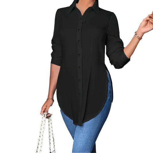 Women's Long-Sleeve High-Low Hem Shirt